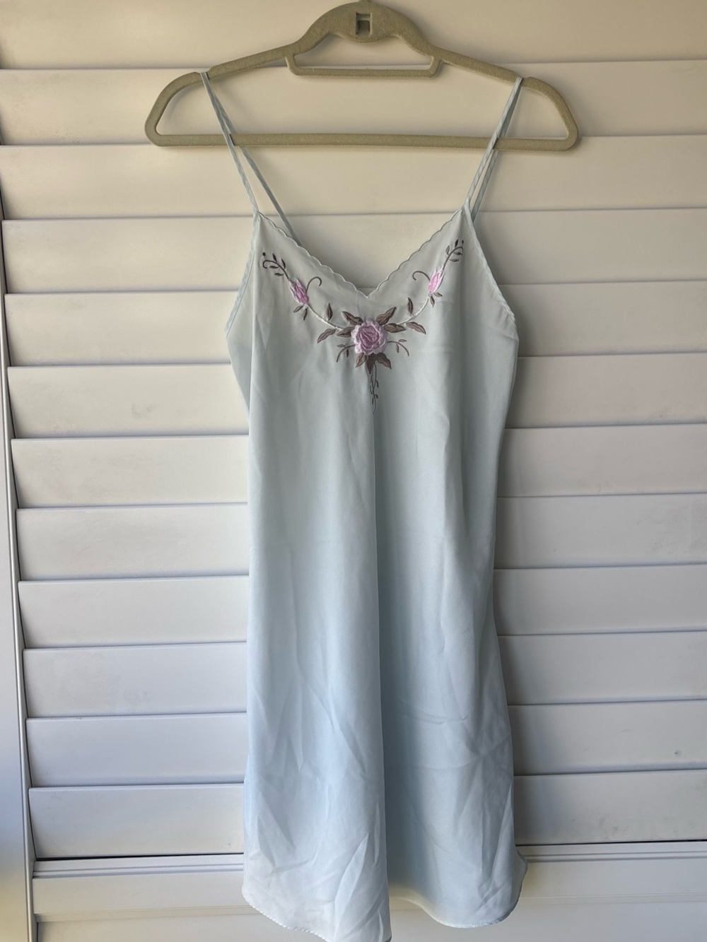 Vintage Pastel Blue Fairy Romantic Dainty Rose Embroidered Slip Dress Size M
